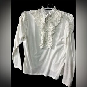 Allegra K White Ruffled Blouse